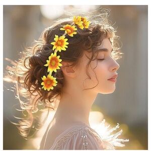GRAEEN Flower Headband Sunflower Hair Wreath Festival Hair Band Yellow NEW!